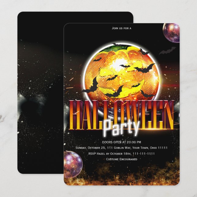 Disco Ball Pumpkin Spooky  Halloween Invitation (Front/Back)