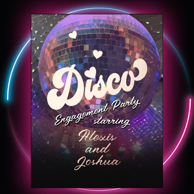 Disco Ball Purple Engagement Couple's Dance Party Foil Invitation Postcard (Creator Uploaded)