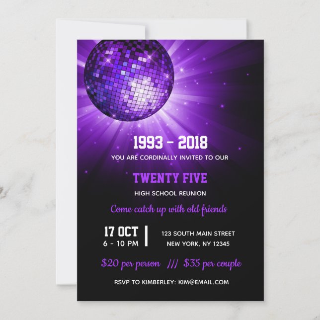 Disco ball purple invitation (Front)