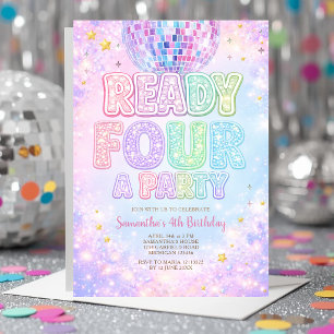 Disco Ball Ready FOUR a party  Birthday Invitation