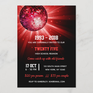 Disco ball red invitation