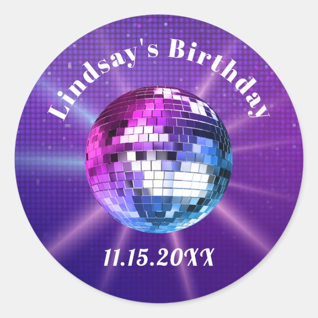 Disco Ball Retro Birthday Classic Round Sticker (Front)