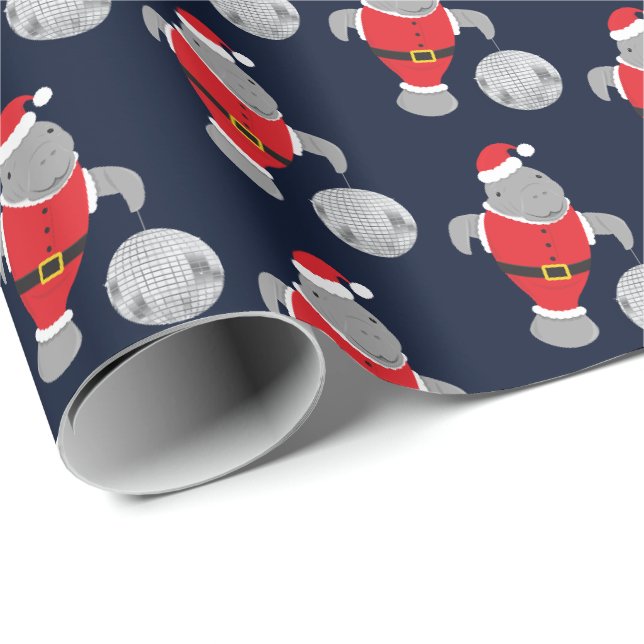 Disco Ball Santa Manatee Christmas Wrapping Paper (Roll Corner)