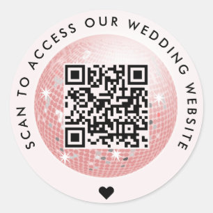 Disco Ball Scan To Access Wedding Website QR Code Classic Round Sticker