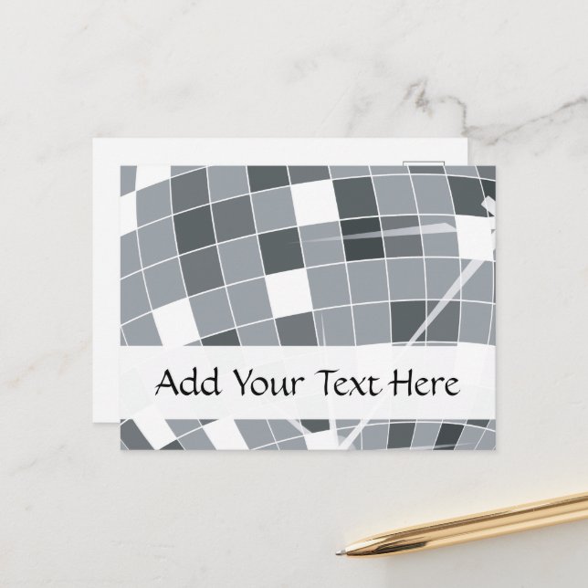 Disco Ball (Shiny Ball, Mirror Ball) - Silver Grey Postcard (Front/Back In Situ)