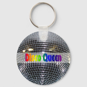 Disco Ball Shiny Silver   Disco Queen Retro 80s Keychain