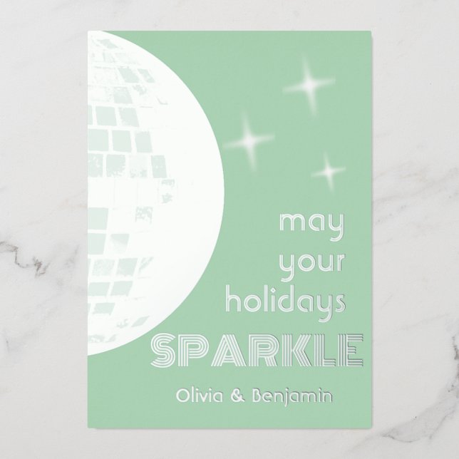 Disco Ball Sparkle Silver  Foil Holiday Card (Front)