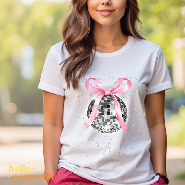 Disco Ball T-shirt with Pink Bow (Créateur téléchargé)