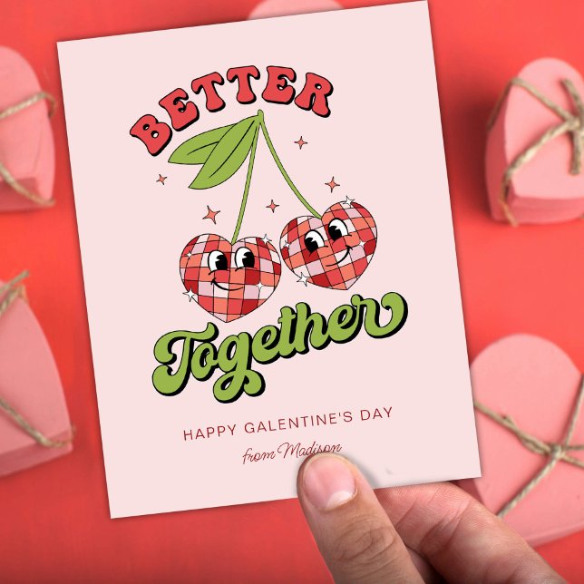 Disco Ball Valentine's Cherry Better Together Postcard (Creator Uploaded)
