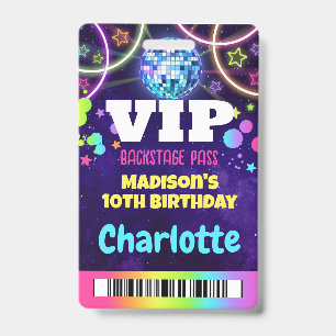 Disco Ball VIP Backstage Pass Birthday Lanyard Badge