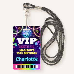 Disco Ball VIP Backstage Pass Birthday Lanyard Badge