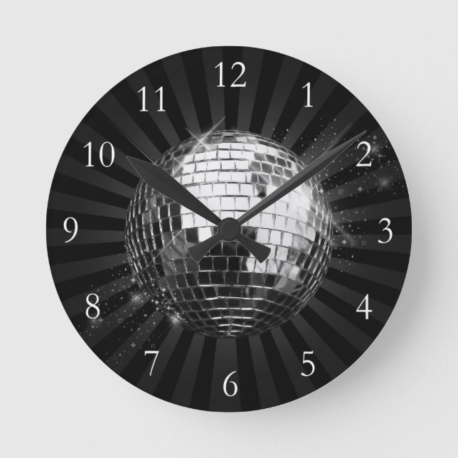 Disco Ball w/Black Background Round Clock (Front)