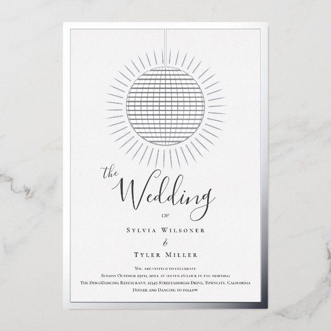 Disco Ball Wedding Foil Invitation (Front)