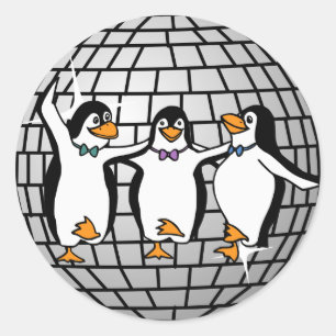 Disco Ball with Dancing Penguins Sticker (Round)