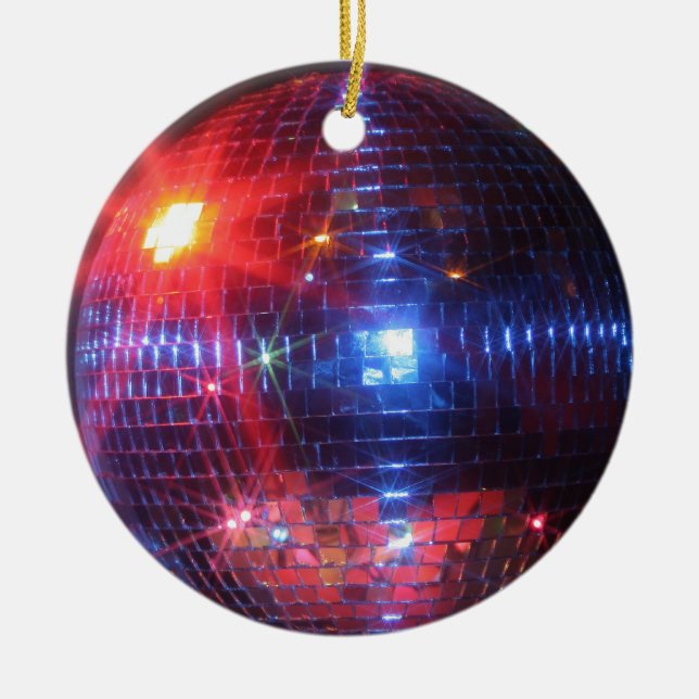 Disco ball with laser beams ceramic ornament (Front)