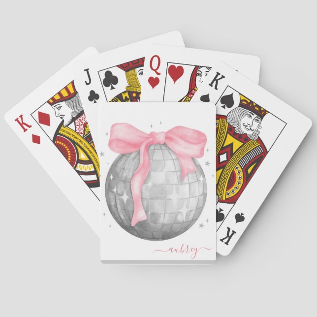 Disco Ball with Pink Bow Design personalized Playing Cards (Back)