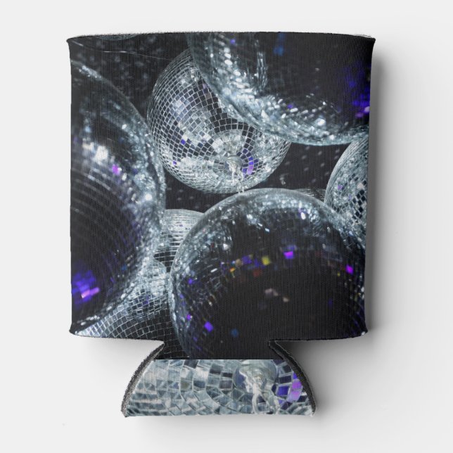 Disco Balls: Dark Party Atmosphere Can Cooler (Front)