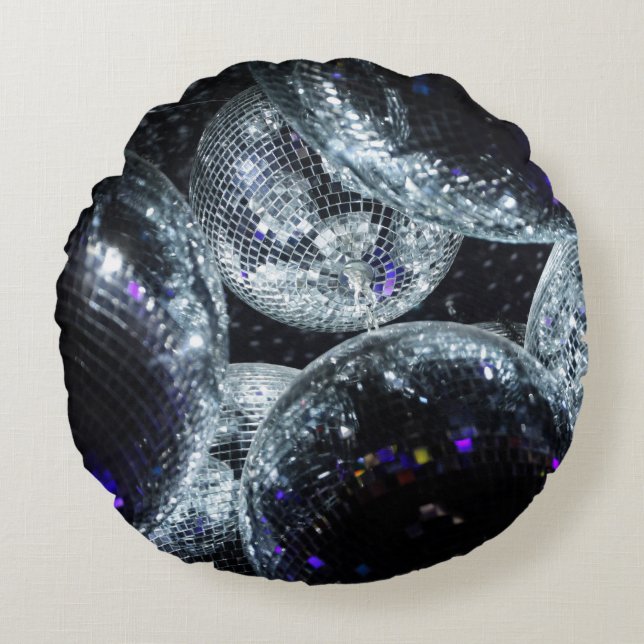 Disco Balls: Dark Party Atmosphere Round Pillow (Front)