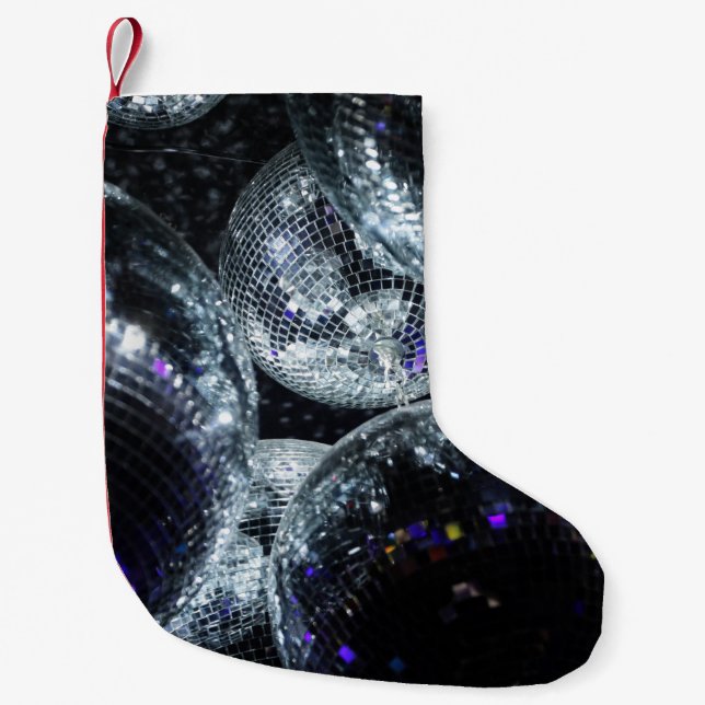 Disco Balls: Dark Party Atmosphere Small Christmas Stocking (Front)