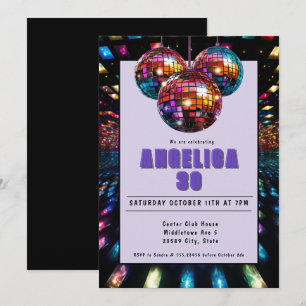 Disco Birthday Purple Black Invitation