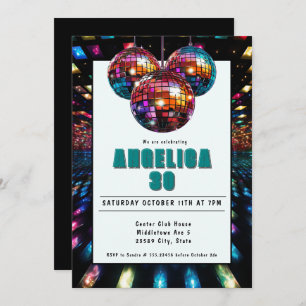 Disco Birthday Teal  Black Invitation