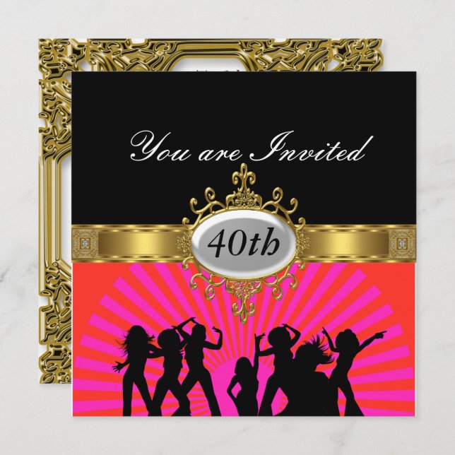 Disco  Black  Birthday Party Glamour Invitation (Front/Back)