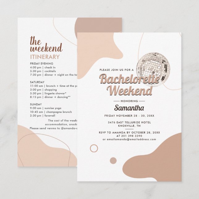 Disco Bride Retro Bachelorette Weekend Party Invitation (Front/Back)