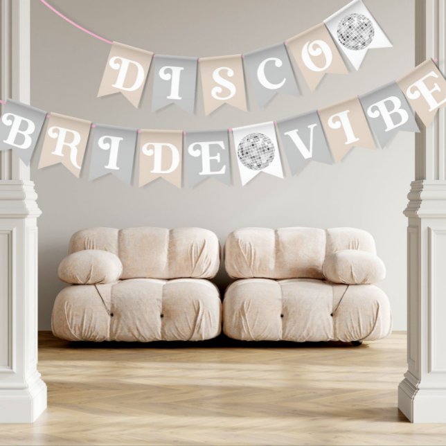 Disco Bride Vibe Silver Retro Bridal Shower  Bunting Flags (Creator Uploaded)