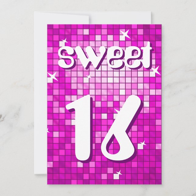 Disco Carreaux rose 'Sweet 16' invitation texte de (Devant)