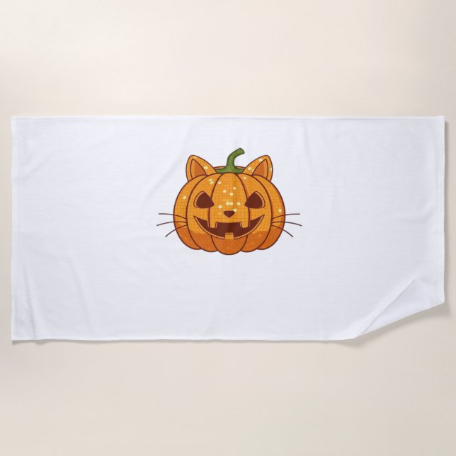 Disco Cat Jack o'Lantern Classic T-Shirt Beach Towel (Front)