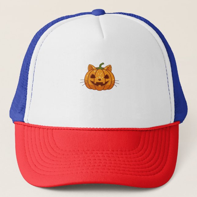 Disco Cat Jack o'Lantern Classic T-Shirt Trucker Hat (Front)