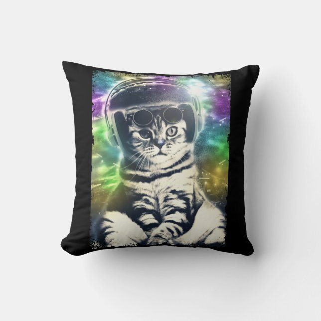 Disco Cat Lover Colourful Party Kitten Throw Pillow (Front)