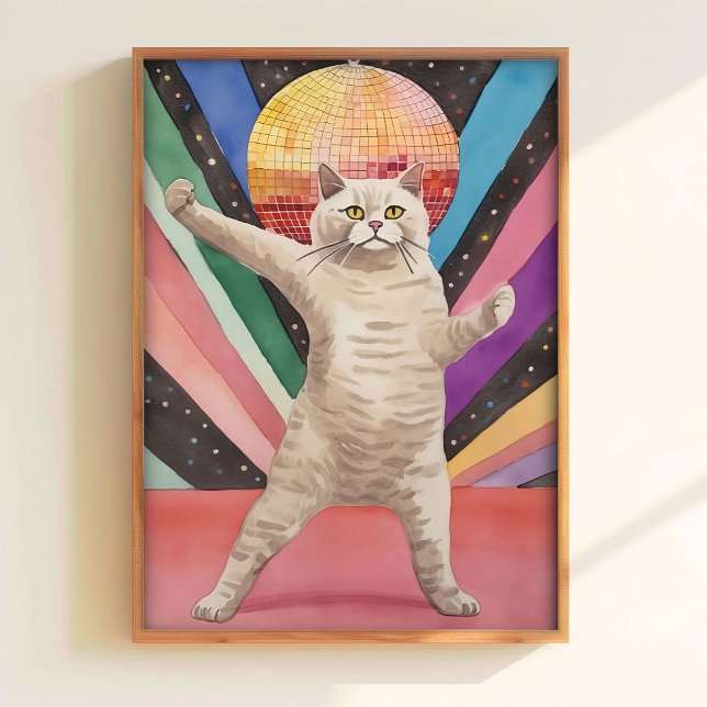 Disco Cat Print Funny Poster Disco Print Funny Cat (Creator Uploaded)