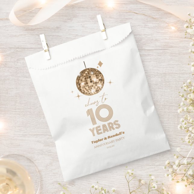 Disco Cheers 10 Years Wedding Anniversary Party Favour Bag (Clipped)