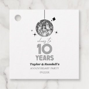 Disco Cheers 10 Years Wedding Anniversary Party Favour Tags