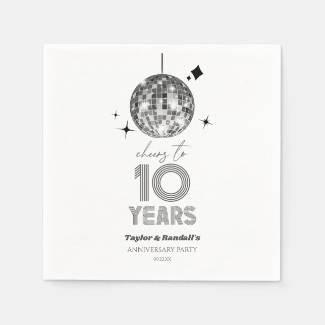 Disco Cheers 10 Years Wedding Anniversary Party Napkin (Front)