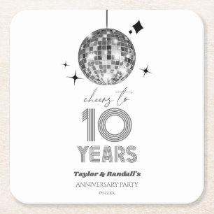 Disco Cheers 10 Years Wedding Anniversary Party Square Paper Coaster
