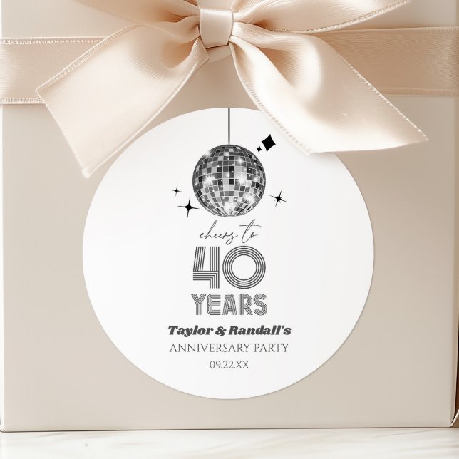 Disco Cheers 40 Years Wedding Anniversary Party Classic Round Sticker (Creator Uploaded)