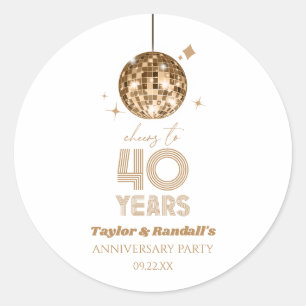 Disco Cheers 40 Years Wedding Anniversary Party Classic Round Sticker