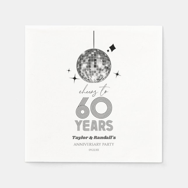 Disco Cheers 60 Years Wedding Anniversary Party Napkin (Front)