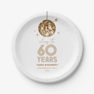 Disco Cheers 60 Years Wedding Anniversary Party Paper Plate