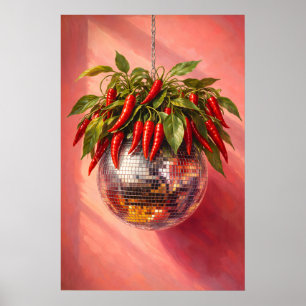 Disco Chili Pepper Print, Funky Kitchen Wall Art