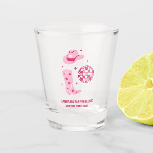 Disco Cowgirl Bachelorette Party Favour Shot Glass (Front)