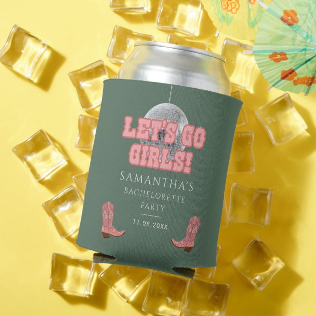 Disco Cowgirl Bachelorette Party Retro Can Cooler (In Situ Summer)