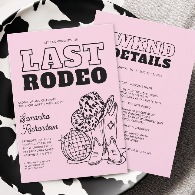 Disco Cowgirl Bachelorette Party Weekend Itinerary Invitation (Disco Cowgirl Bachelorette Party Weekend Itinerary Invitation)