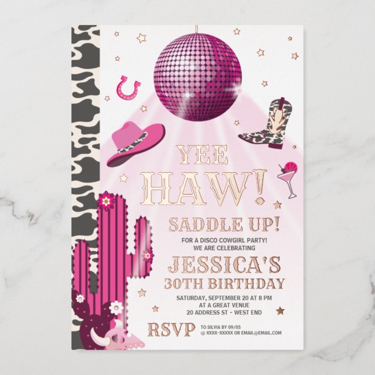 Disco cowgirl birthday party invitation | Zazzle
