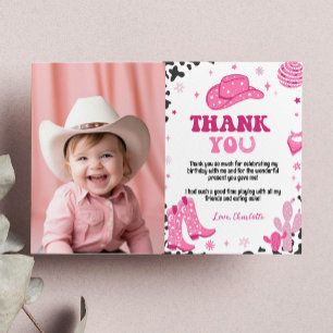 Disco Cowgirl Birthday Photo Carte de remerciement