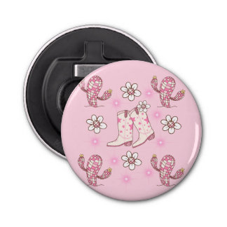 Disco Cowgirl Boot Cactus and Flowers Bottle Opener