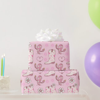 Disco Cowgirl Boots and Cactus Pattern Wrapping Paper
