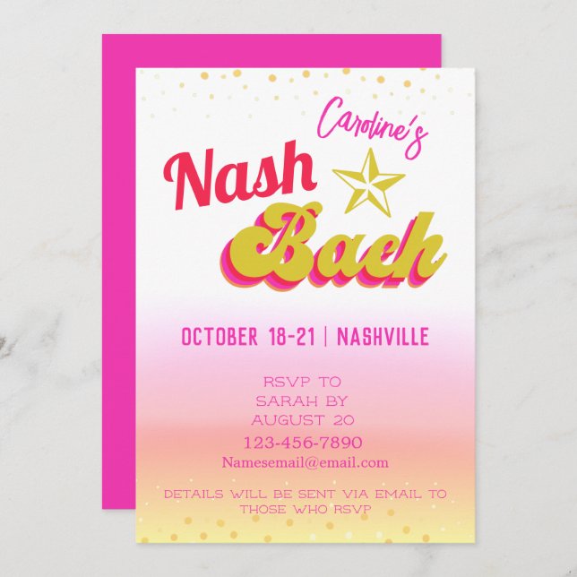 Disco Cowgirl Nash Bash Bachelorette  Invitation (Front/Back)